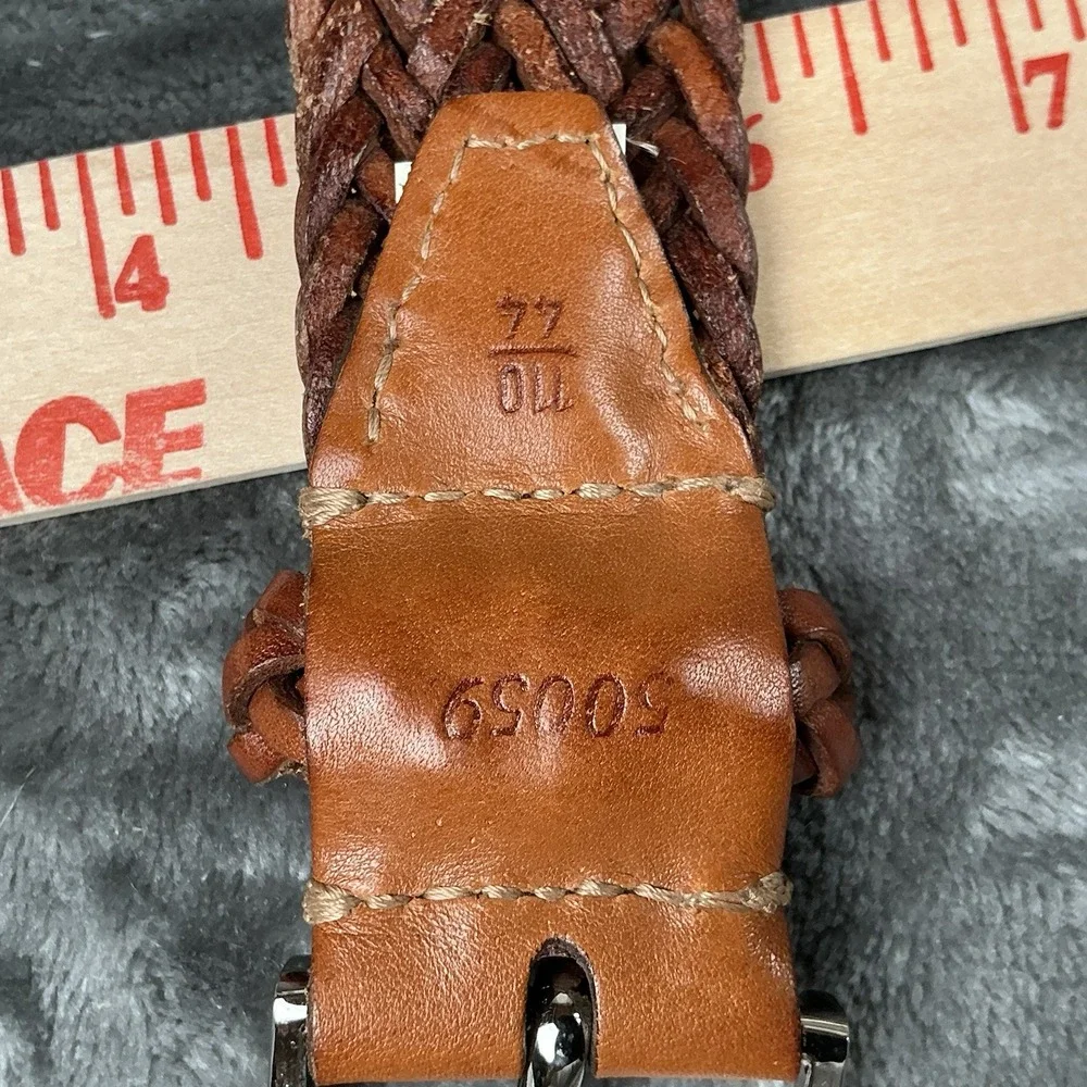Vintage Men's Full Grain Cowhide Braided Leather Belt Brown Size 44 Adjustable